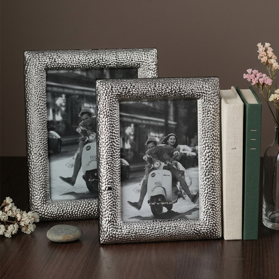 Hammered Silver Photo Frame Set