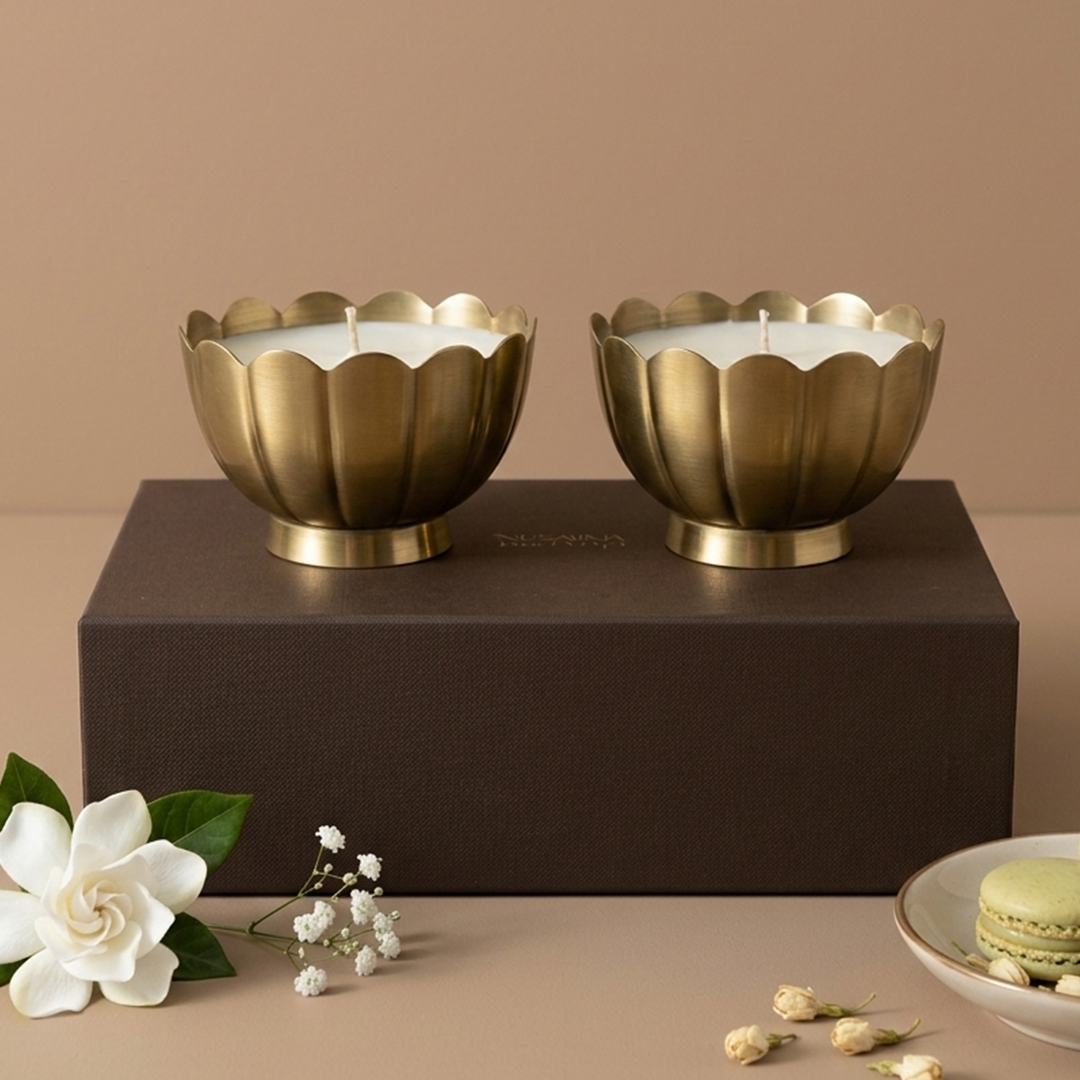 Golden Bloom Candle Bowls  Set of 2