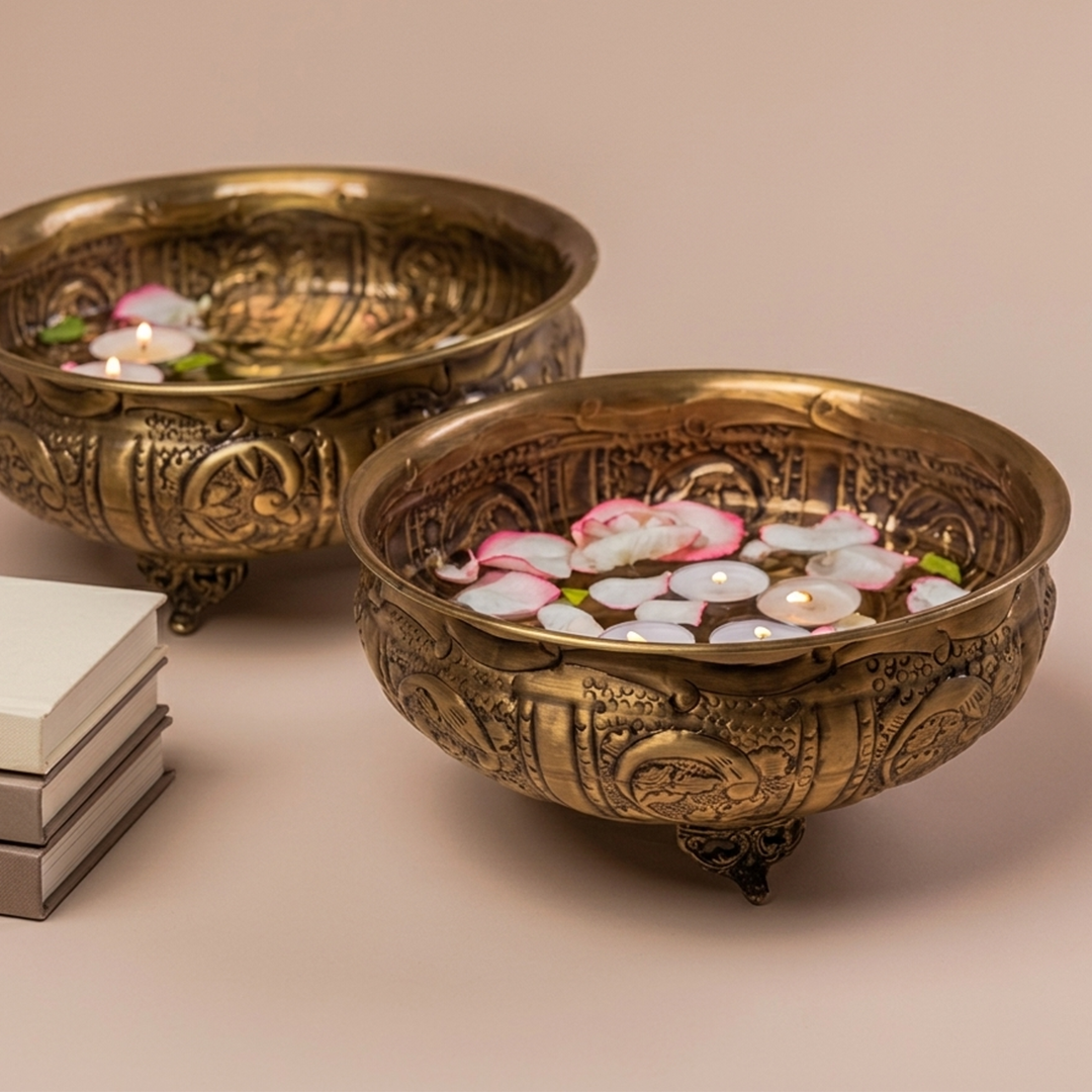 Antique Brass Floral Engraved Urli