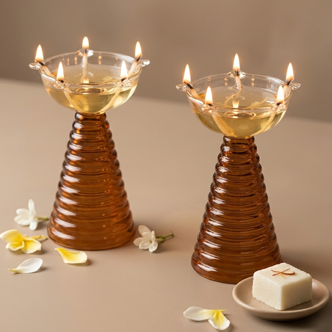 Glass Oil Diya  Set of 2
