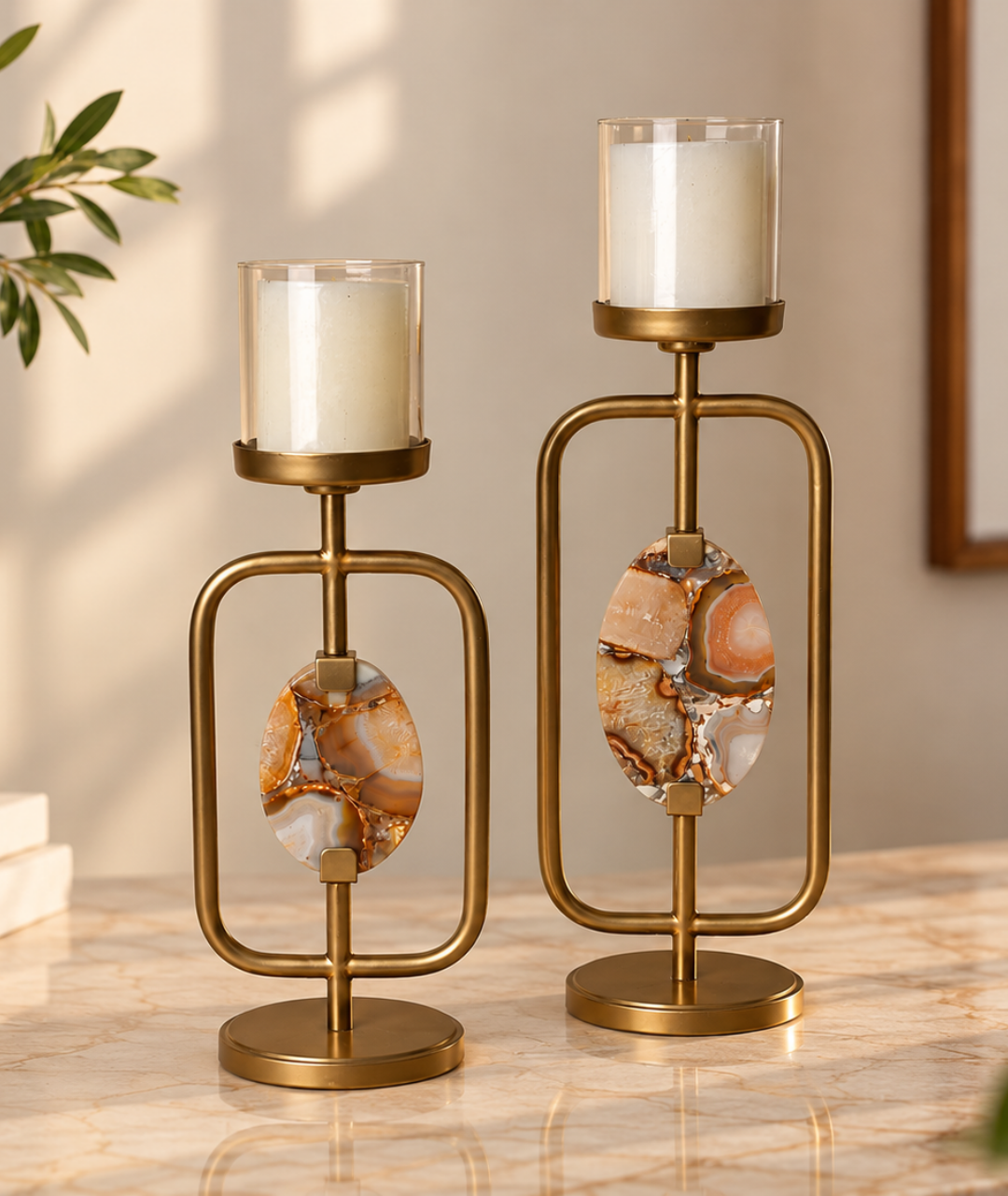 Agate Candle Stand — Set of 2