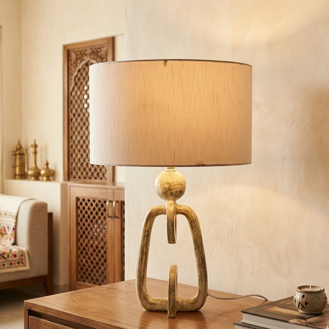 Sculptural Cream & Gold Table Lamp