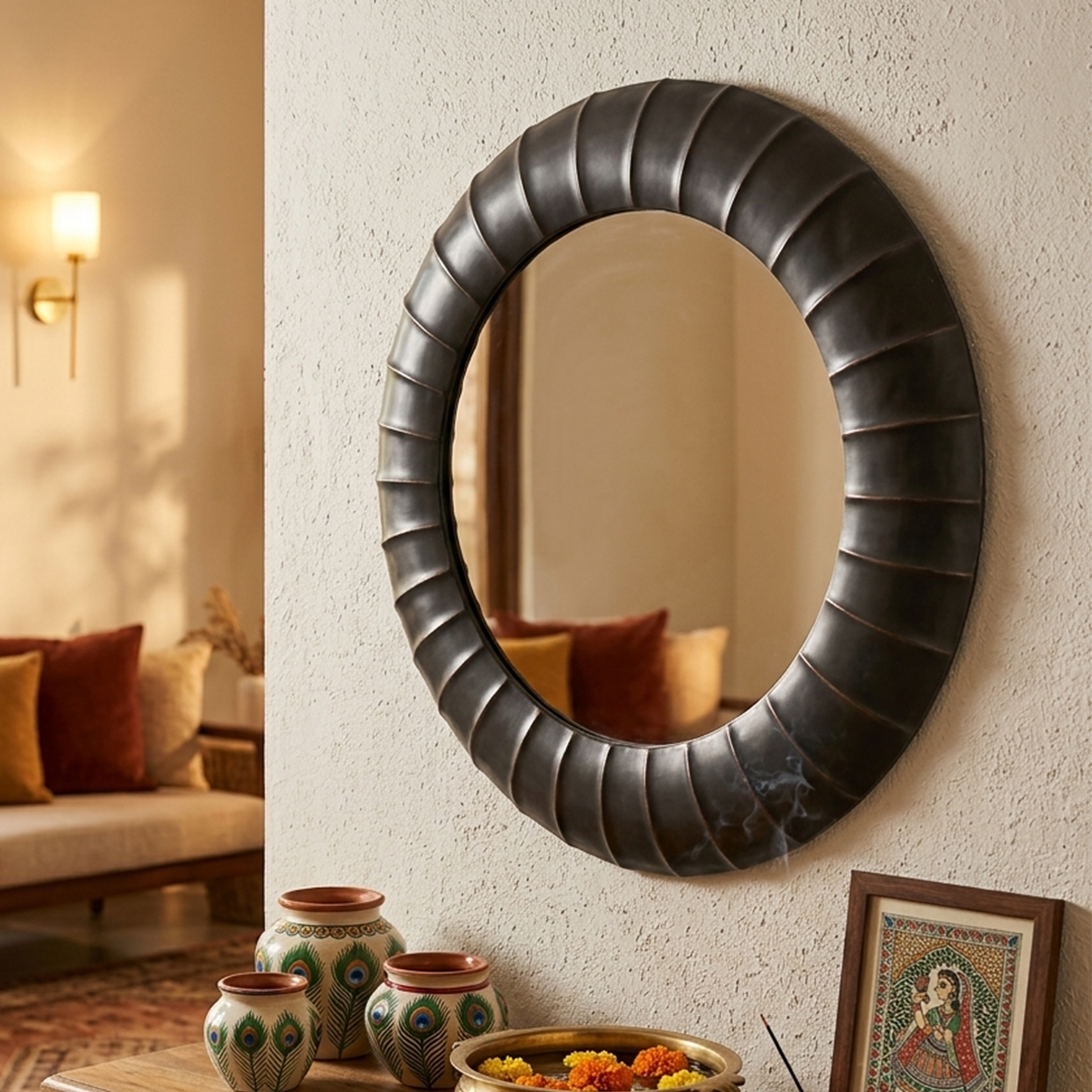 Obsidian Ribbed Wall Mirror