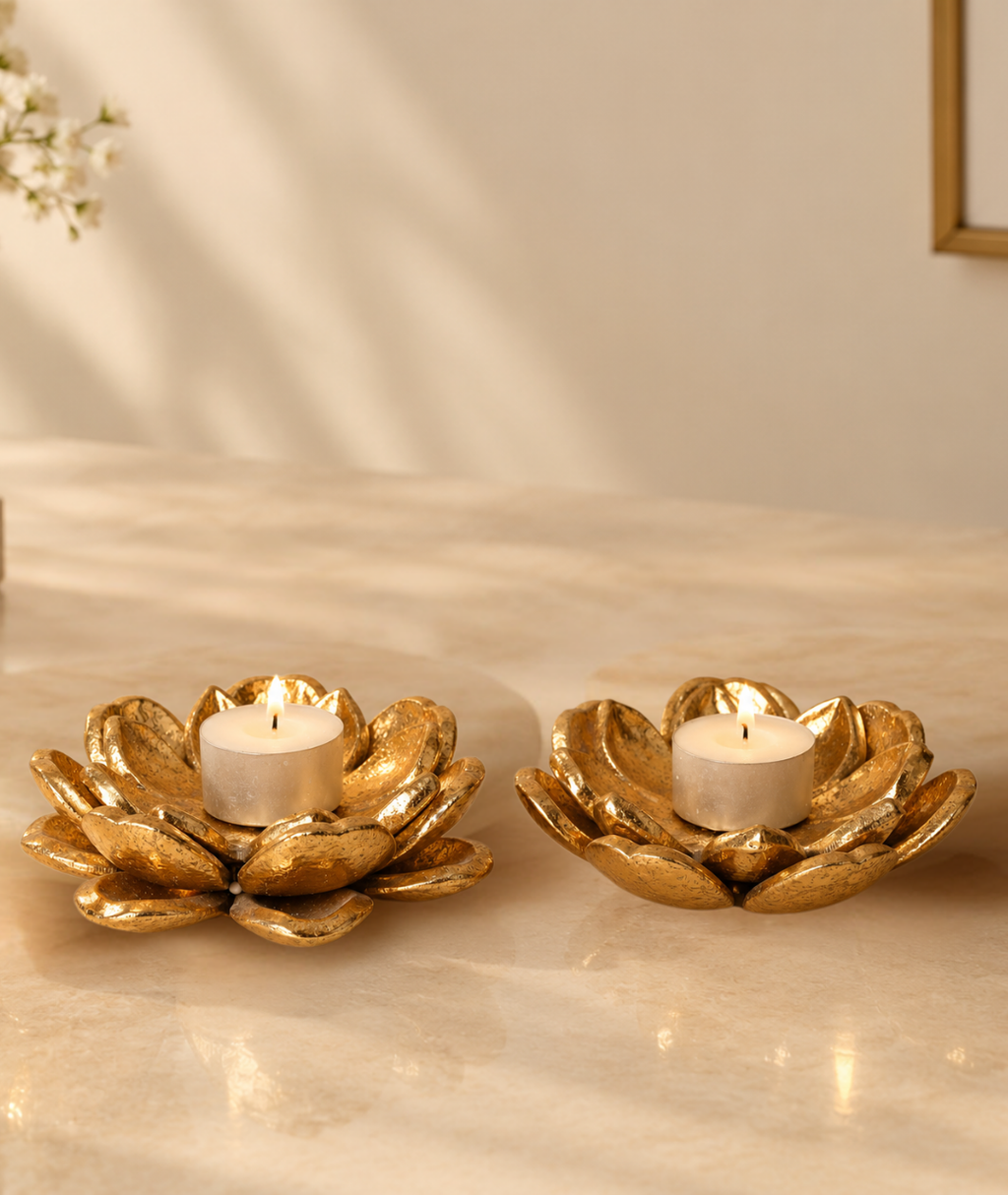 Lotus T-Light Holders — Set of 2