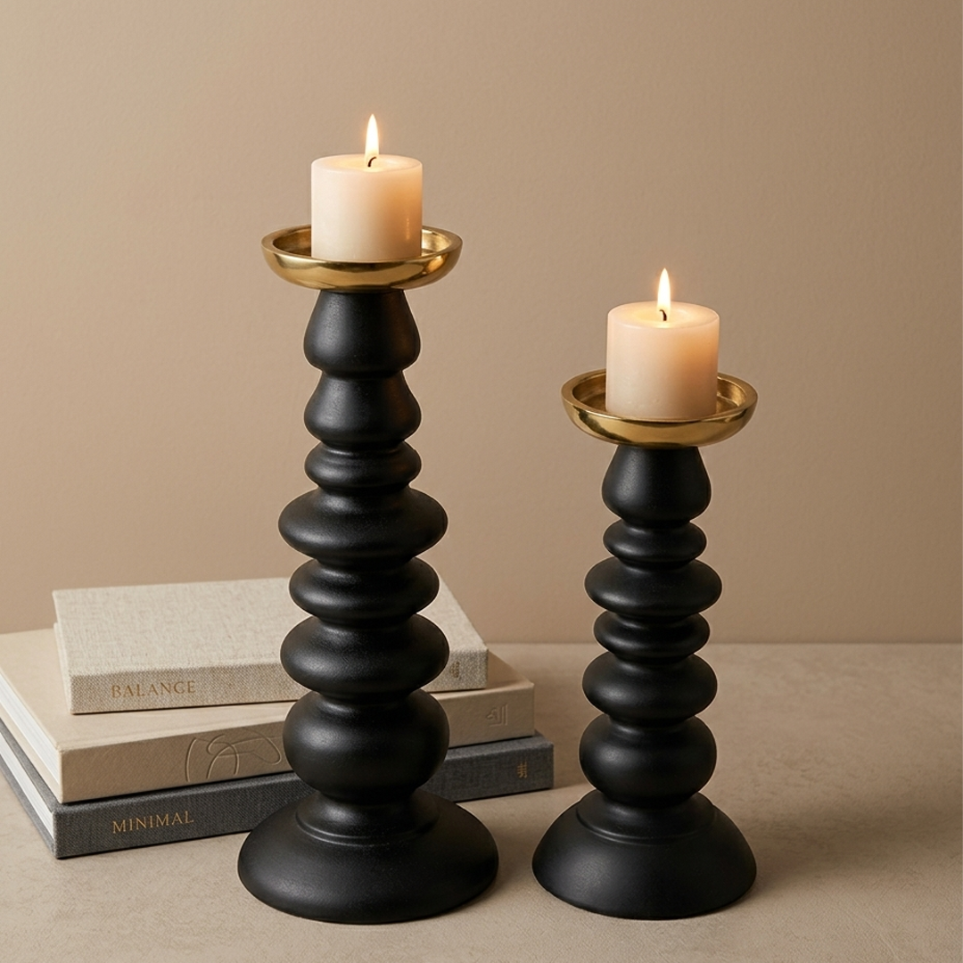 Obsidian Luxe Candle Stands – Set of 2