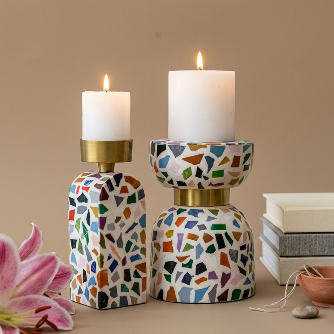 Terrazzo Harmony Candle Holders – Set of 2