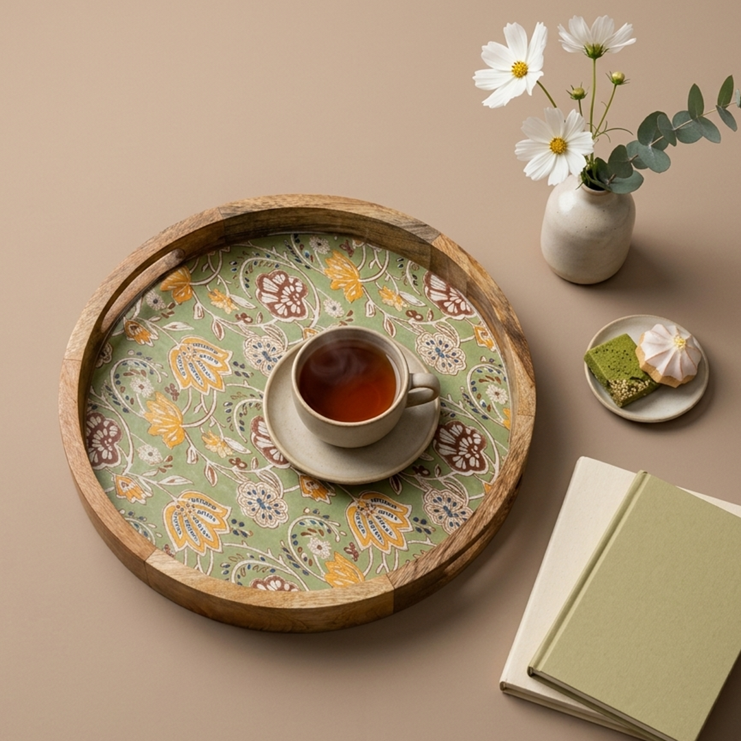Olive Paisley Round Tray