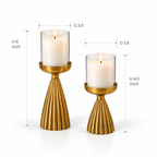 Vintage Glow Pillar Candle Stand Set – Set of 2