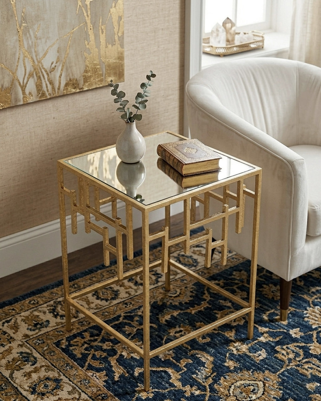 Geometric Gold Leaf Side Table